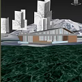 Modern Post Station Architecture With Snowy Mountains Waterfront And Trees
