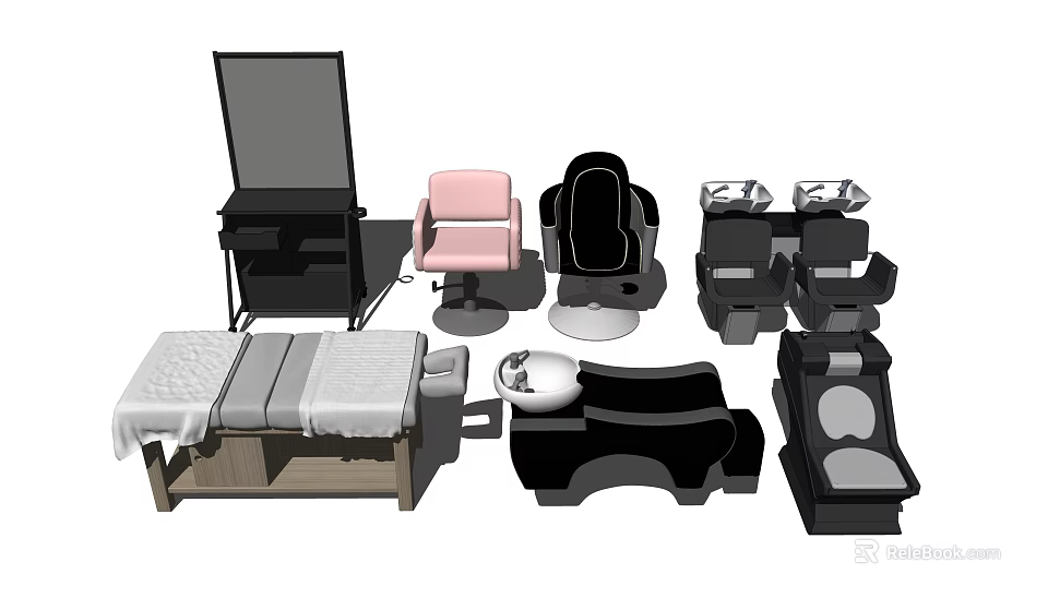 Variety of Massage Chairs Including Pink And Black Models With Massage Bed 3d model 