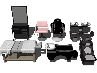 Variety of Massage Chairs Including Pink And Black Models With Massage Bed 3d model