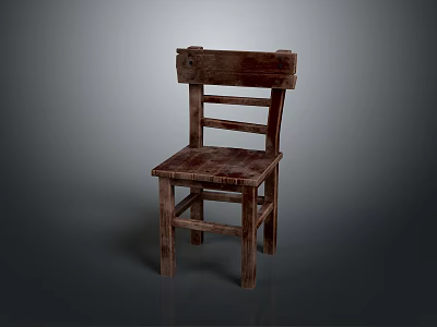 Rustic Wooden Dining Chair With Slat Back And Natural Wood Grain Design 3d model