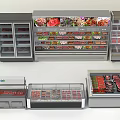 Commercial Display Refrigerators and Freezers with Fresh Meat Vegetables and Seafood
