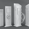 Modern Electric Vehicle Charging Stations With LCD Screens And Charging Cables
