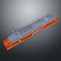 Gray Submarine Model Displayed On Wooden Base With Detailed Hull And Small Hatches