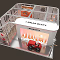 Modern Exhibition Booth With Hello Kitty Miller Branding Orange Lighting And Transparent Glass Structure