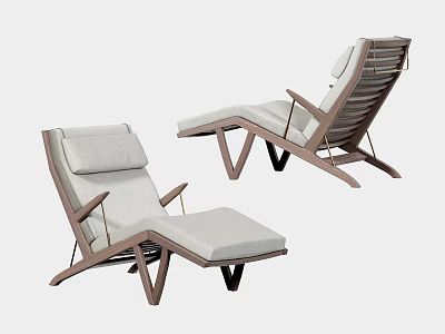 Modern Lounge Chair With Wooden Frame And Light Colored Cushion Design 3d model