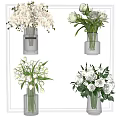 Elegant Modern Clear Glass Vases With White Roses Lilies And Fresh Green Leaves