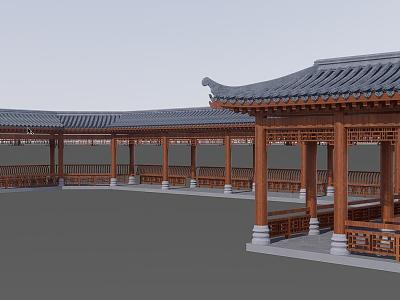 Ancient Building Corridor Leisure Corridor Frame Traditional Chinese Style model