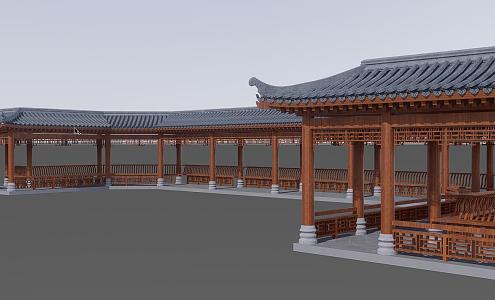 Ancient Building Corridor Leisure Corridor Frame Traditional Chinese Style 3d model