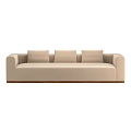 Beige Modern Sofa With Three Cushions Square Arms And Wooden Base 3d model