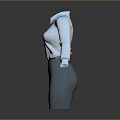 White Collared Long Sleeve Shirt With Light Blue Knee Length Skirt Professional Formal Outfit