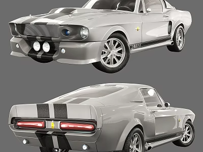 Classic Silver Sports Car With Black Stripes Two Door Retro Design And Rear Lights 3d model
