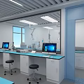 Modern Laboratory Interior With Blue Benches Computers Stools And Bright Windows 3d model