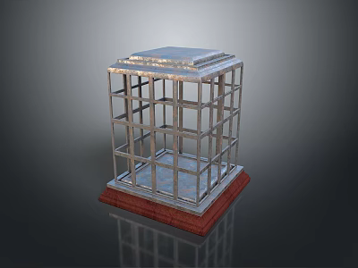 Birdcage With Metal Frame And Red Base For Pet Birds At Home 3d model