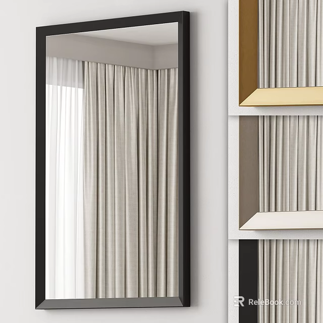 Elegant Modern Mirror With Light Curtains And White Gold Shelves Interior 3d model 