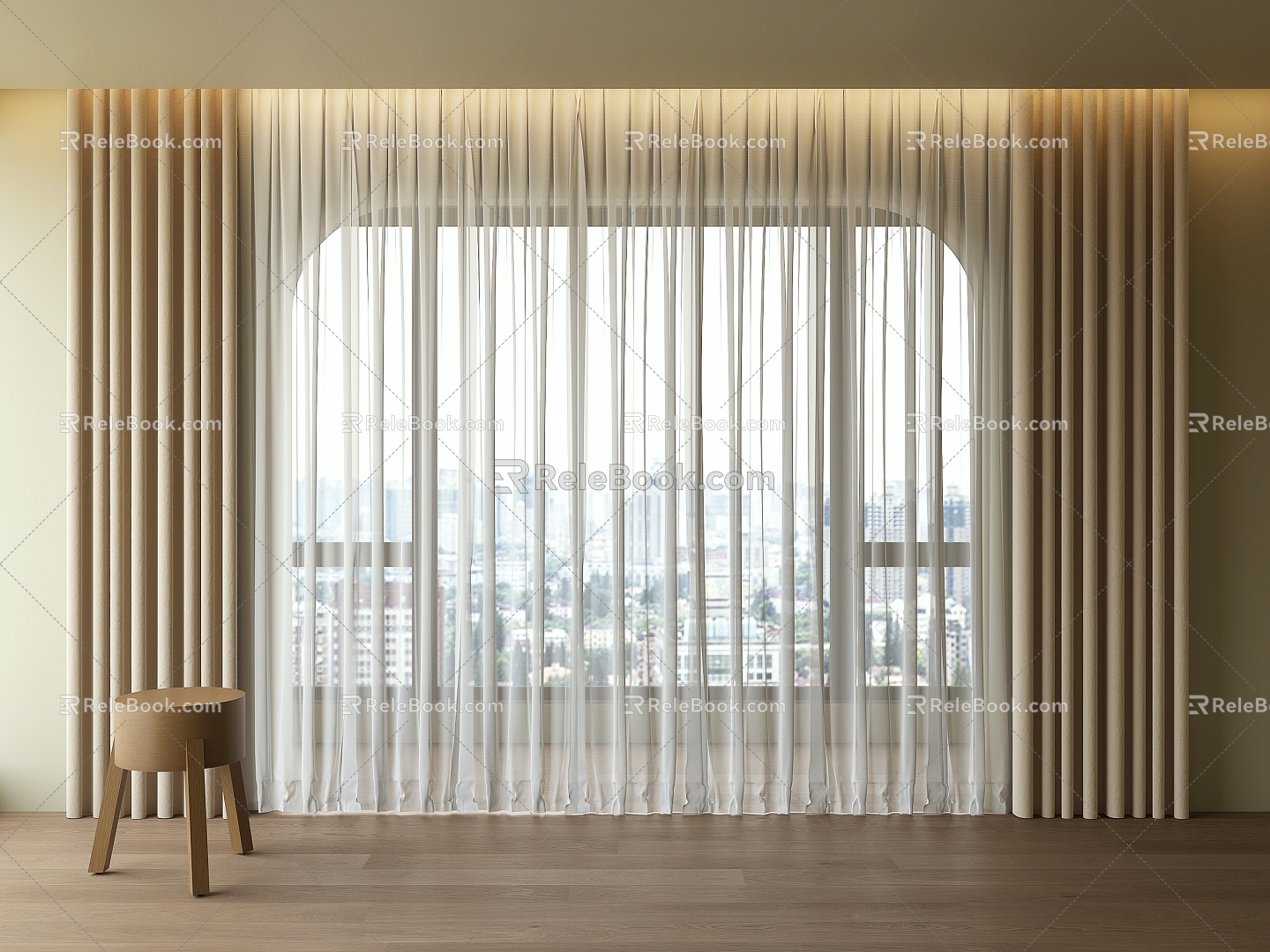 Curtain Cream Wind Curtain Silent Wind Curtain Living Room Curtain Bedroom Curtain Cloth Curtain Gauze Curtain Pleated Curtain Color-matching 3d model