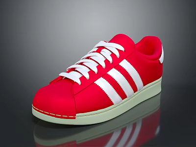 Red Casual Sneakers Featuring White Laces And Three White Stripes On Cream Sole 3d model