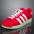 Red Casual Sneakers Featuring White Laces And Three White Stripes On Cream Sole