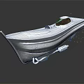 Classic Wooden Boat Featuring Curved Design Polished Wood Surface And Metallic Accents