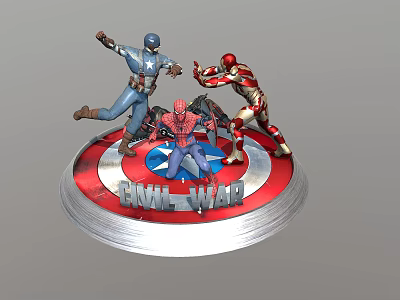 Avengers Civil War Action Figure With Captain America Iron Man Spider Man On Shield Base 3d model