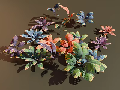 Assorted Indoor Plant Combination With Colorful Green Purple Blue Orange Leaves And Various Shapes 3d model