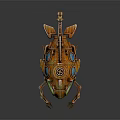 Steampunk Mechanical Fish Featuring Orange Body Blue Windows Pipes Claws And Hook