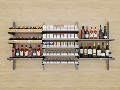 Modern Wine Cabinet with Multiple Shelves Filled with Various Wine Bottles and Boxes 3d model