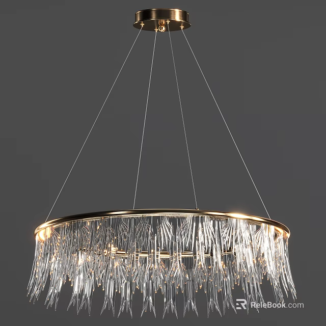 Elegant Hanging Crystal Chandelier With Golden Frame And Illuminated Pendants 3d model 