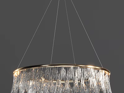 Elegant Hanging Crystal Chandelier With Golden Frame And Illuminated Pendants 3d model