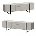 Modern Minimalist TV Stand Design With Light Toned Cabinet And Black Metal Legs