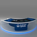 Modern Blue And White Display Cabinet With Round Base Blue Lighting And Control Panel