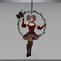 Fantasy Character And Creature With Curly Hair Red Black Outfit And Flower Wreath Hoop