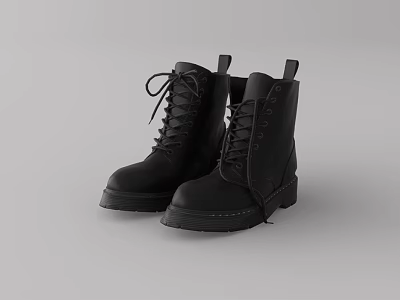 Black Leather Lace Up Boots With Thick Sole And Modern Design 3d model