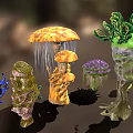 Various Types Of Fantasy Plants With Unique Shapes Like Umbrella Columnar Purple And Blue Blooms