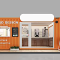 Retro Design Container Building For Vintage Handcraft Shop With Bar Stools And Small Plants