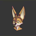 Cartoon Style Game Character 3D Model Head With Large Ears And Yellow Red Stripes