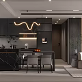 Modern Living and Dining Room Interior With Grey Sofa Dining Table And Pendant Light 3d model