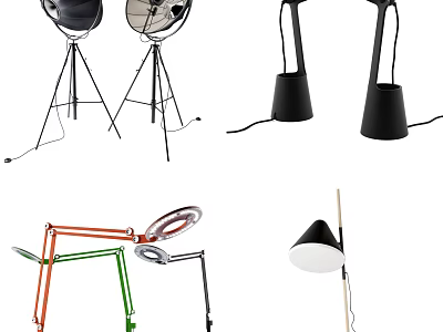 Modern Floor Lamps With Adjustable Structures Tripod Bases And Colorful Designs 3d model