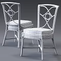 Light Colored Rattan Dining Chairs With Elegant Back Design And Upholstered Seats 3d model