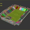 Modern Football Stadium With Green Pitch And Blue Spectator Seats Architectural Design