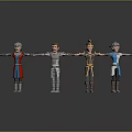 Four 3D Characters In Various Armored Costumes Standing With Extended Arms