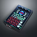 Professional Audio Mixer Controller With Red Green Buttons Circular Blue Display And Knobs