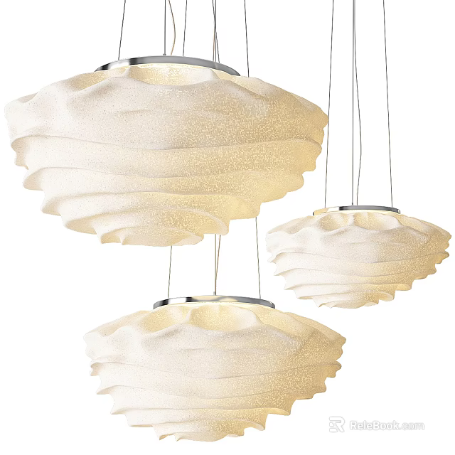 Three White Pleated Chandeliers Hanging with Elegant Layered Design and Soft Glow 3d model