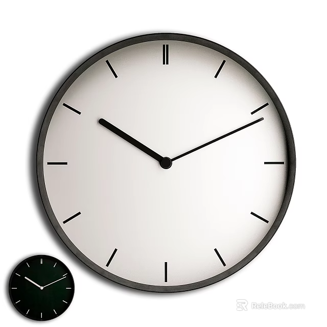 Minimalist Wall Mounted Clock With White Dial And Black Frame Design 3d model 