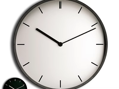 Minimalist Wall Mounted Clock With White Dial And Black Frame Design 3d model
