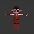 3D Cartoon Elf Character With Black Short Hair Red Dress White Sleeves And Outstretched Arms