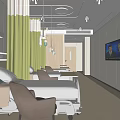 Modern Hospital Ward Interior With Bed Chair Green Curtains TV And Plant
