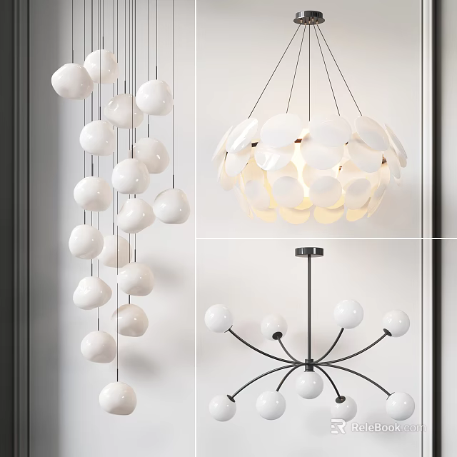 Modern White Chandelier Designs with Various Shapes for Home Interior Decoration 3d model 