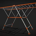 Orange And Silver Foldable Clothes Drying Rack With Multiple Crossbars And Wheels