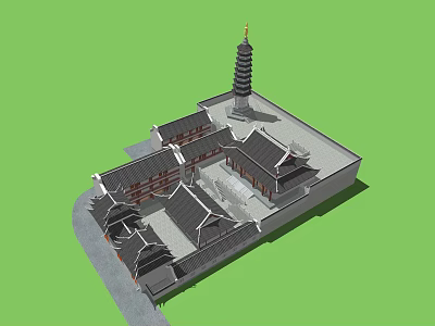 Traditional Chinese Ancient Architecture Complex Featuring Pagoda Courtyard And Classic Roofs 3d model