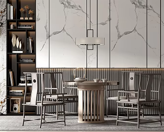 New Chinese Style Casual Table and Chair Combination Casual Table and Chair 3d model
